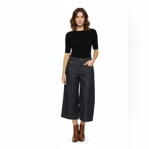 Maeve Anthropologie The Colette Wide-Leg Cropped Denim - Faux Leather Trim - 34P